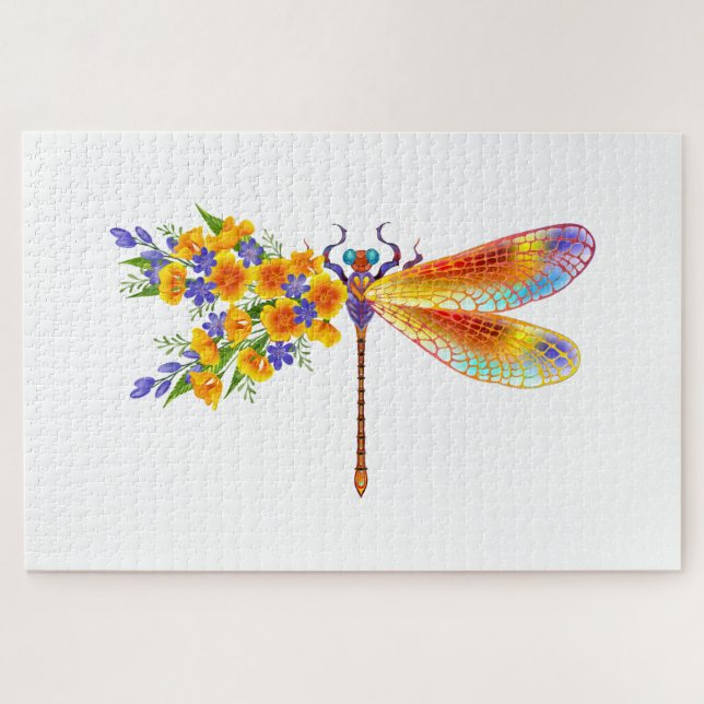 Puzzle Dragón de flores amarillas (Horizontal)