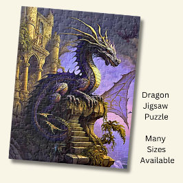 Puzzle Dragón de oro púrpura en las escaleras del castill