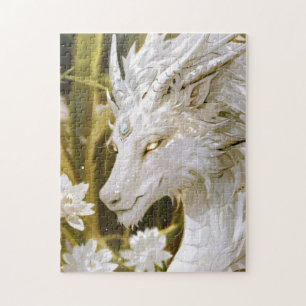 Puzzle Dragón de oro y blanco con flores