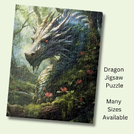 Puzzle Dragón en bosque con flores rosas