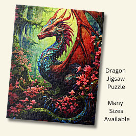 Puzzle Dragón forestal del ala roja con flores rojas