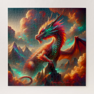 Puzzle Dragón furioso en la cima de la montaña con cielo 