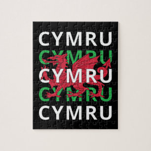 Puzzle Dragón galés rojo Cymru repitiendo el texto raíces