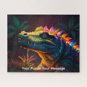 Puzzle Dragón lagarto neón brillante fantasía colorida