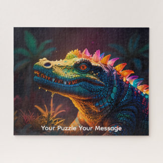 Puzzle Dragón lagarto neón brillante fantasía colorida