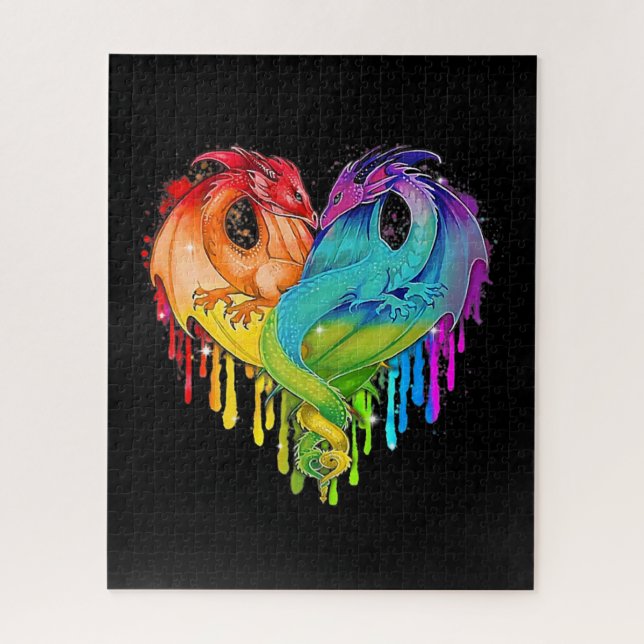 Puzzle Dragon LGBT Heart Rainbow Heart Dragon Orgullo LGB (Vertical)