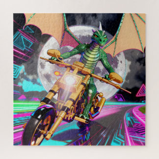 Puzzle Dragón montando motocicleta