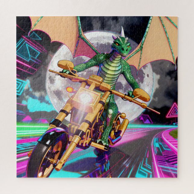 Puzzle Dragón montando motocicleta (Vertical)