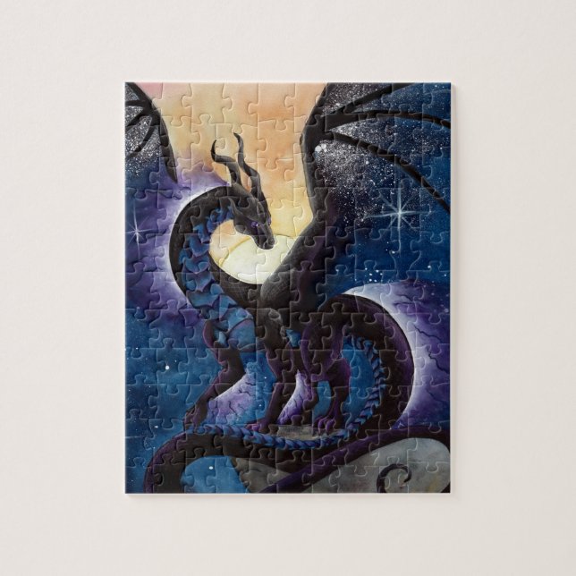 Puzzle Dragón negro con el cielo nocturno de Carla Morrow (Vertical)