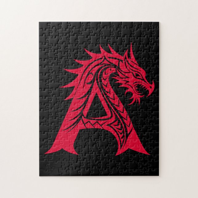 Puzzle Dragon Styled Letter A, Dragon Alphabet, Monogram (Vertical)