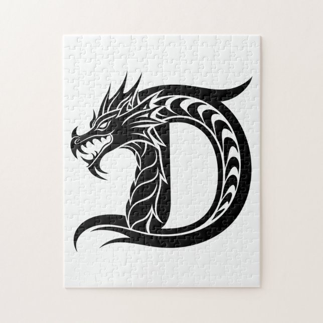 Puzzle Dragon Styled Letter D, Dragon Alphabet, Monogram (Vertical)