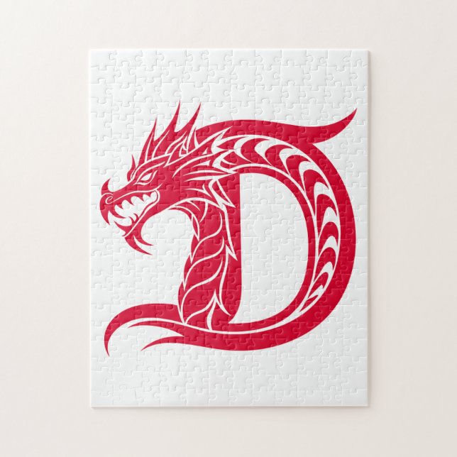 Puzzle Dragon Styled Letter D, Dragon Alphabet, Monogram (Vertical)