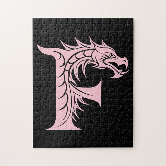 Puzzle Dragon Styled Letter F, Dragon Alphabet, Monogram (Vertical)