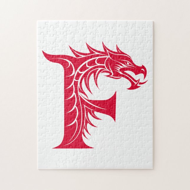 Puzzle Dragon Styled Letter F, Dragon Alphabet, Monogram (Vertical)