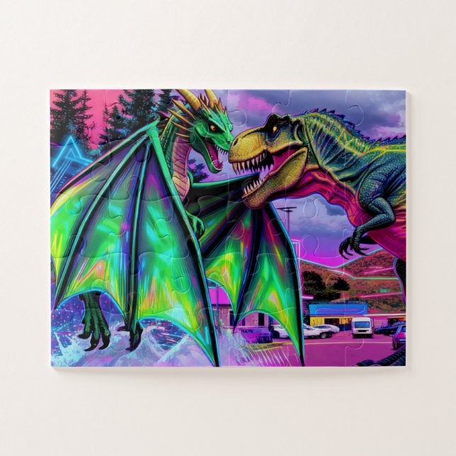 Puzzle Dragón Verde vs Dinosaurio (Horizontal)