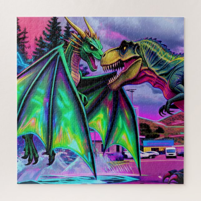 Puzzle Dragón Verde vs Dinosaurio (Vertical)