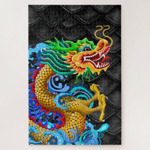 Puzzle Dragón verde y oro