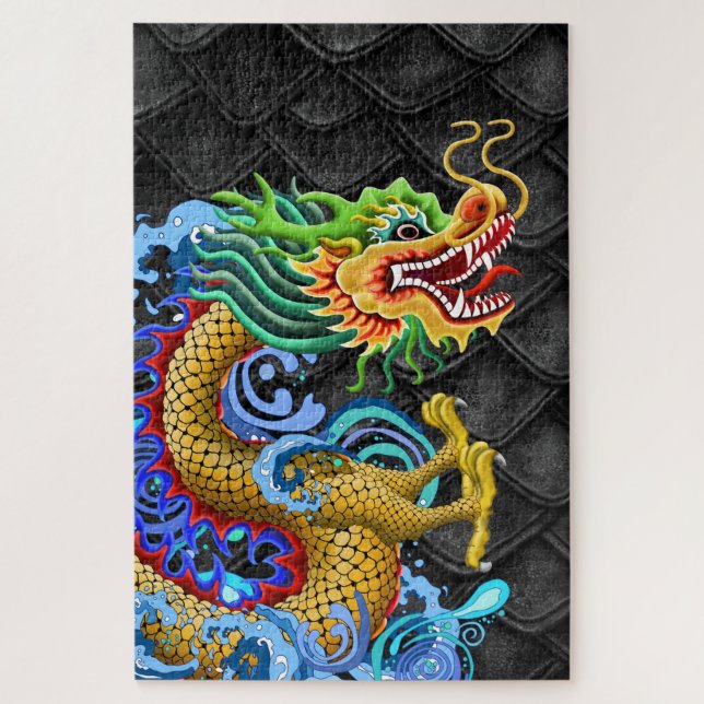 Puzzle Dragón verde y oro (Vertical)