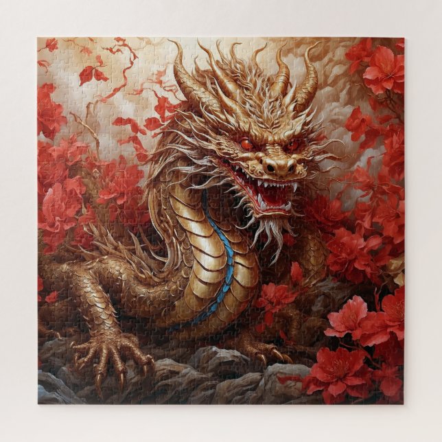 Puzzle Dragón y flores (Vertical)
