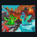 Puzzle Dragones coloridos y cortos Valle del Volcán<br><div class="desc">Este bonito diseño presenta dragones coloridos en un valle volcánico. #dragons #lindo #colorido #brillante #fantasía #imaginación #personalizado #niños #giftsforkids #giftsforkids #rompecabezas #jigsaw #jigsawpuzzles #divertidos</div>