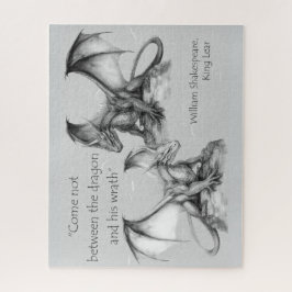 Puzzle Dragones con cita del Rey Lear negro, gris, blanco
