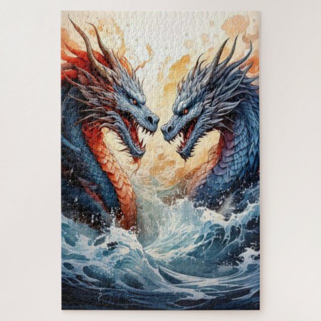 Puzzle Dragones Gemelos Ascienden – Un Choque Mítico de P (Vertical)