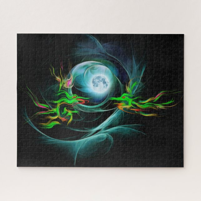 Puzzle Dragones jugando con la Luna (Horizontal)
