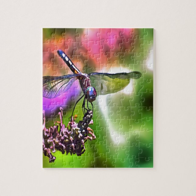 Puzzle Dragonfly en pintura realista verde y azul (Vertical)