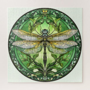 Puzzle Dragonfly ordenado con marco floral verde