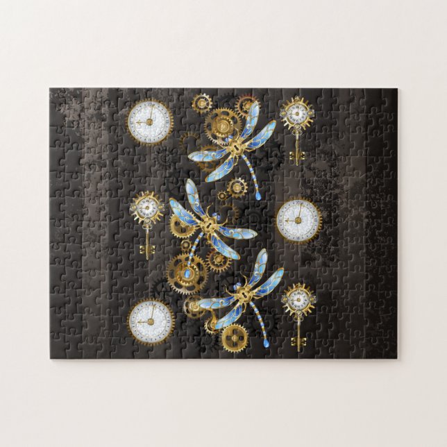 Puzzle Dragoniscos de Steampunk sobre fondo rayado marrón (Horizontal)