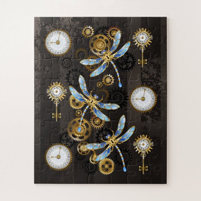 Puzzle Dragoniscos de Steampunk sobre fondo rayado marrón (Vertical)