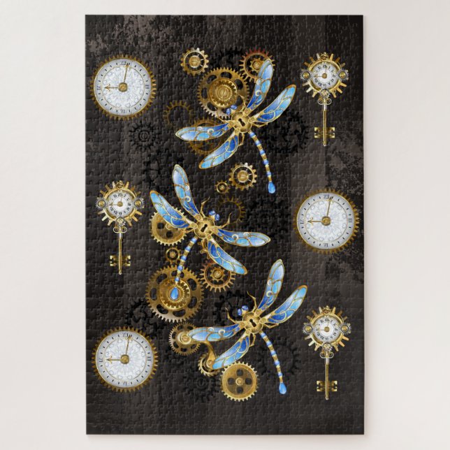 Puzzle Dragoniscos de Steampunk sobre fondo rayado marrón (Vertical)