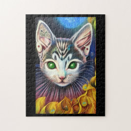 Puzzle Dream cat ojos verdes fantasía plumas doradas