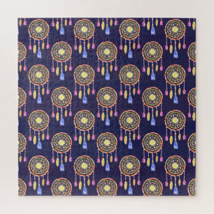 Puzzle Dreamcatchers Fethers Watercolor Seamless Textura
