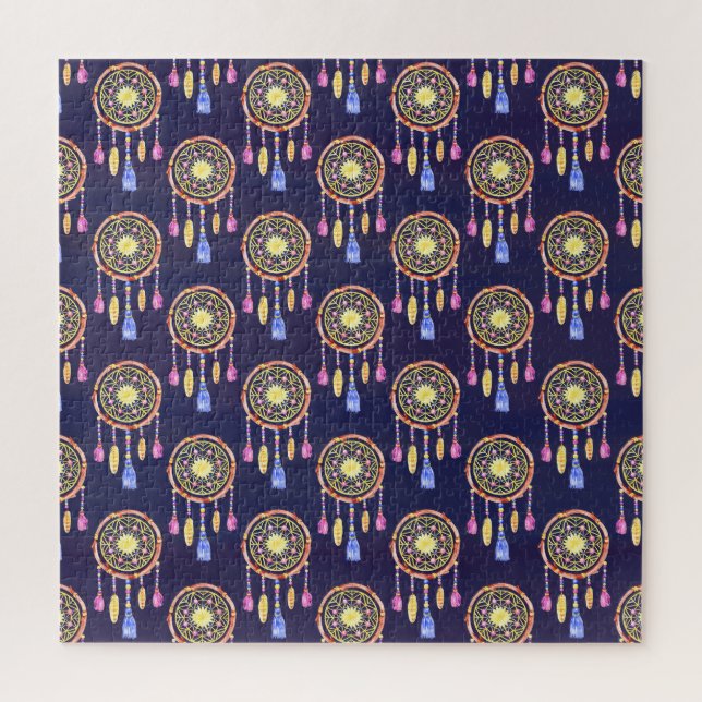 Puzzle Dreamcatchers Fethers Watercolor Seamless Textura (Vertical)