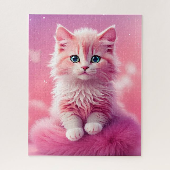 Puzzle Dreamy Cute Fluffy Gato Kitty Rosa (Vertical)