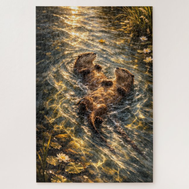 Puzzle Drifting Together | Arte de Nutria de Río | Rompec (Vertical)