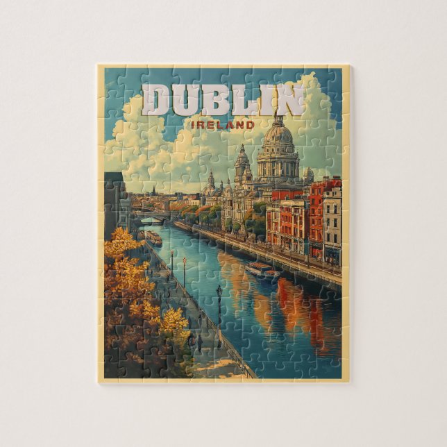 Puzzle Dublin City Ireland - Viaje retro (Vertical)