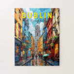 Puzzle Dublin Ireland Travel Art Vintage<br><div class="desc">Diseño de viaje vectorial retro de Dublín. Sus edificios históricos incluyen el castillo de Dublín,  que data del siglo XIII,  e imponente catedral de San Patricio,  fundada en 1919.</div>
