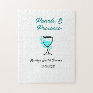 Puzzle ducha de novia perlas y prosecco azul negro nombre