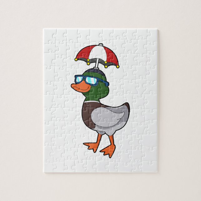 Puzzle Duck en la lluvia con paraguas. PNG (Vertical)
