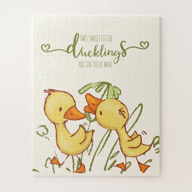 Puzzle Ducklings Twins Baby Shower (Vertical)