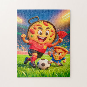 Puzzle Duelo de fútbol entre paella española y pizza ital
