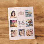 Puzzle Dulce 16 foto rosa de oro rosa rubor tiara<br><div class="desc">Un regalo de cumpleaños 16 único o keepsake, celebrando su vida con un collage de 7 fotos. Añada imágenes de su familia, amigos, mascotas, pasatiempos o destino de viaje de ensueño. Personalice y agregue un nombre, edad 16 y fecha. Letras de color oro gris y rosa oscuro. Color de fondo...</div>