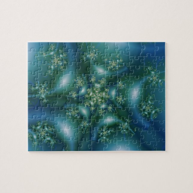 Puzzle Dulce | Arte fractal azul y verde (Horizontal)