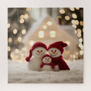 Puzzle Dulce familia de muñeco de nieve invierno Navidad