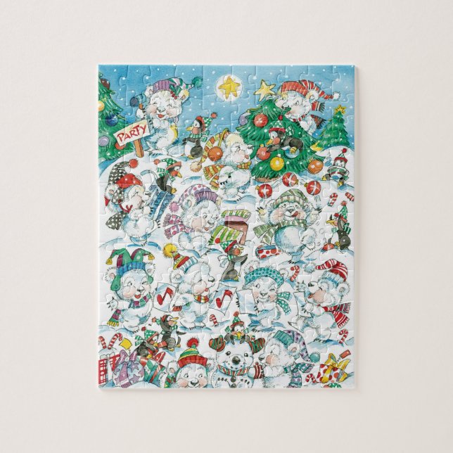 Puzzle Dulce fiesta de Navidad de dibujos animados de oso (Vertical)