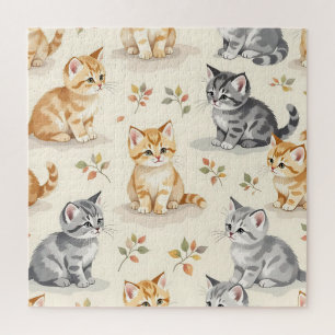 Puzzle Dulce Jengibre y Gatito Gris Acuarela Sin Costuras
