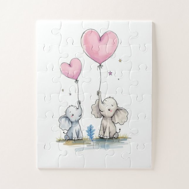 Puzzle Dulce Pareja de Elefantes Corazón Globos Rompecabe (Vertical)