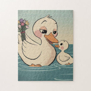 Puzzle Dulce pato y pato con flores